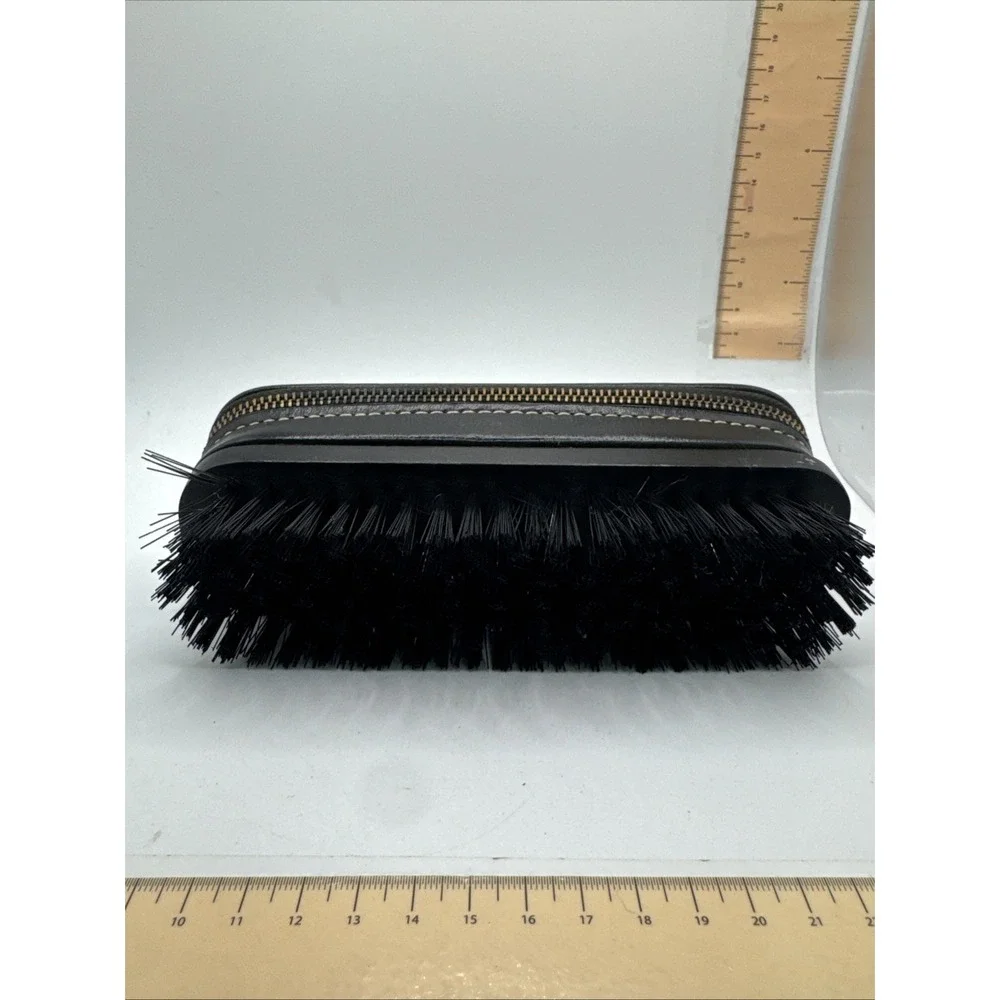 Vintage Swank Clothes Brush Travel Grooming Case Cowhide Leather With Razor
